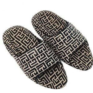 NEW BALMAIN men's quilted leather b-it monogram sandals in black/white